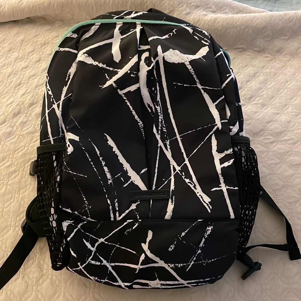 Fabletics backpack black white light teal. Super cute